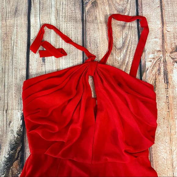 L’Agence Red Keyhole Matte Crepe Halter Dress - Picture 9 of 12